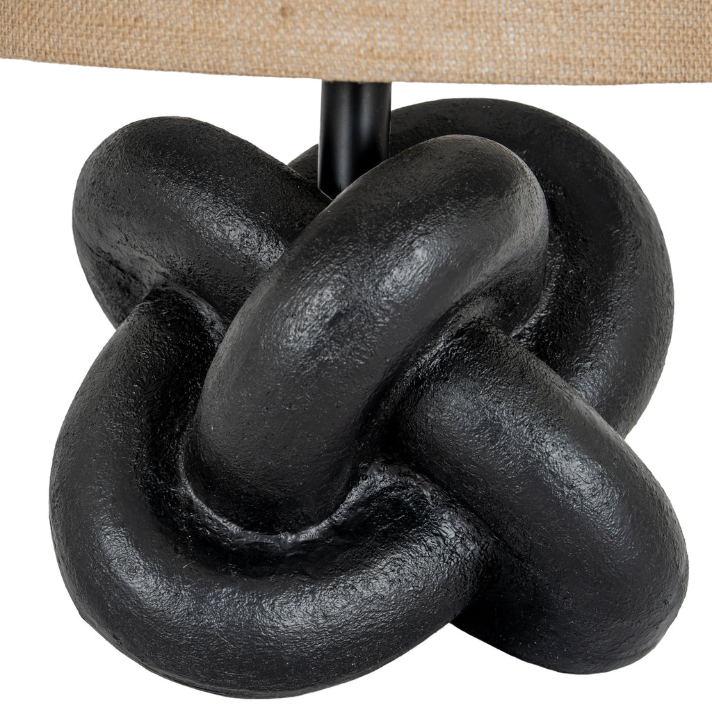Black Metal Table Lamp 51cm — Living Room Table Lamp, Hessian Shade, Knot