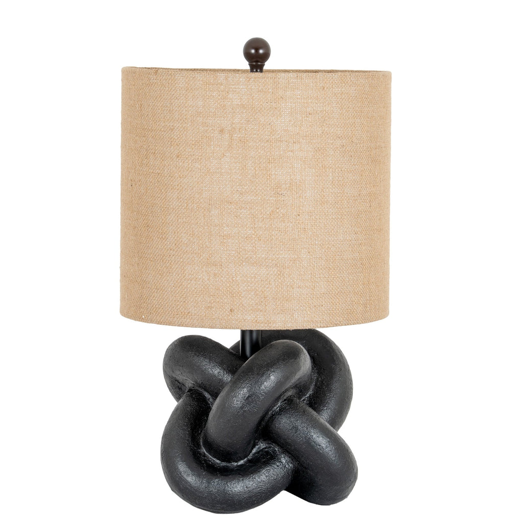 Black Metal Table Lamp 51cm — Living Room Table Lamp, Hessian Shade, Knot
