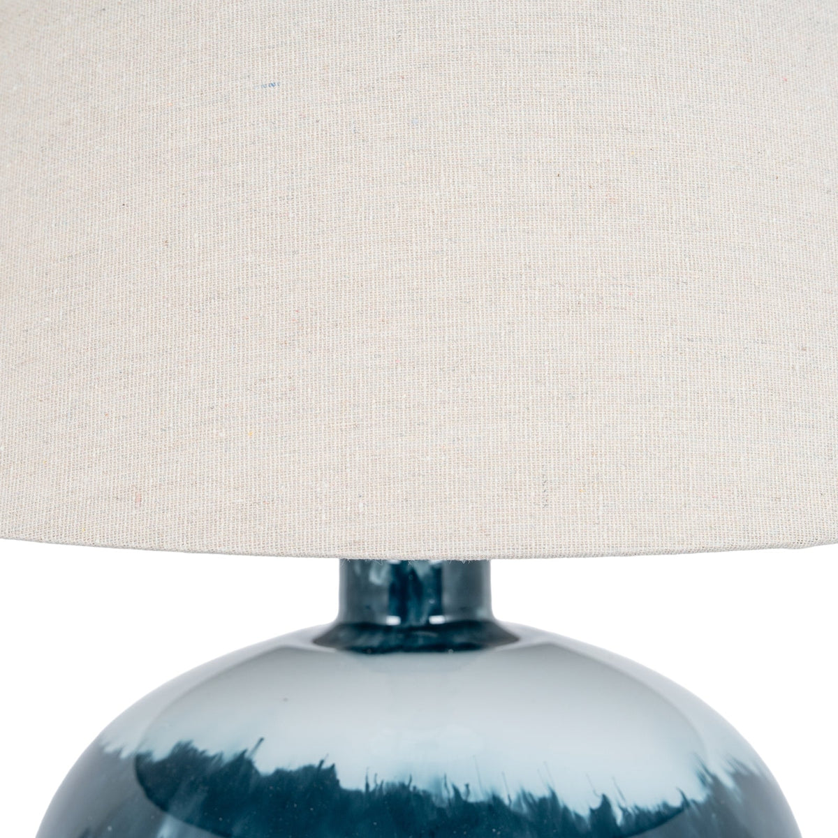 Blue Glass Table Lamp 55cm — Living Room Table Lamp, Linen Shade, Ocean Shadows
