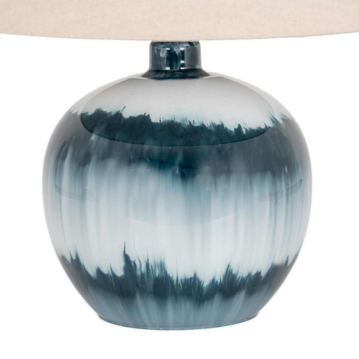 Blue Glass Table Lamp 55cm — Living Room Table Lamp, Linen Shade, Ocean Shadows