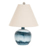 Blue Glass Table Lamp 55cm — Living Room Table Lamp, Linen Shade, Ocean Shadows