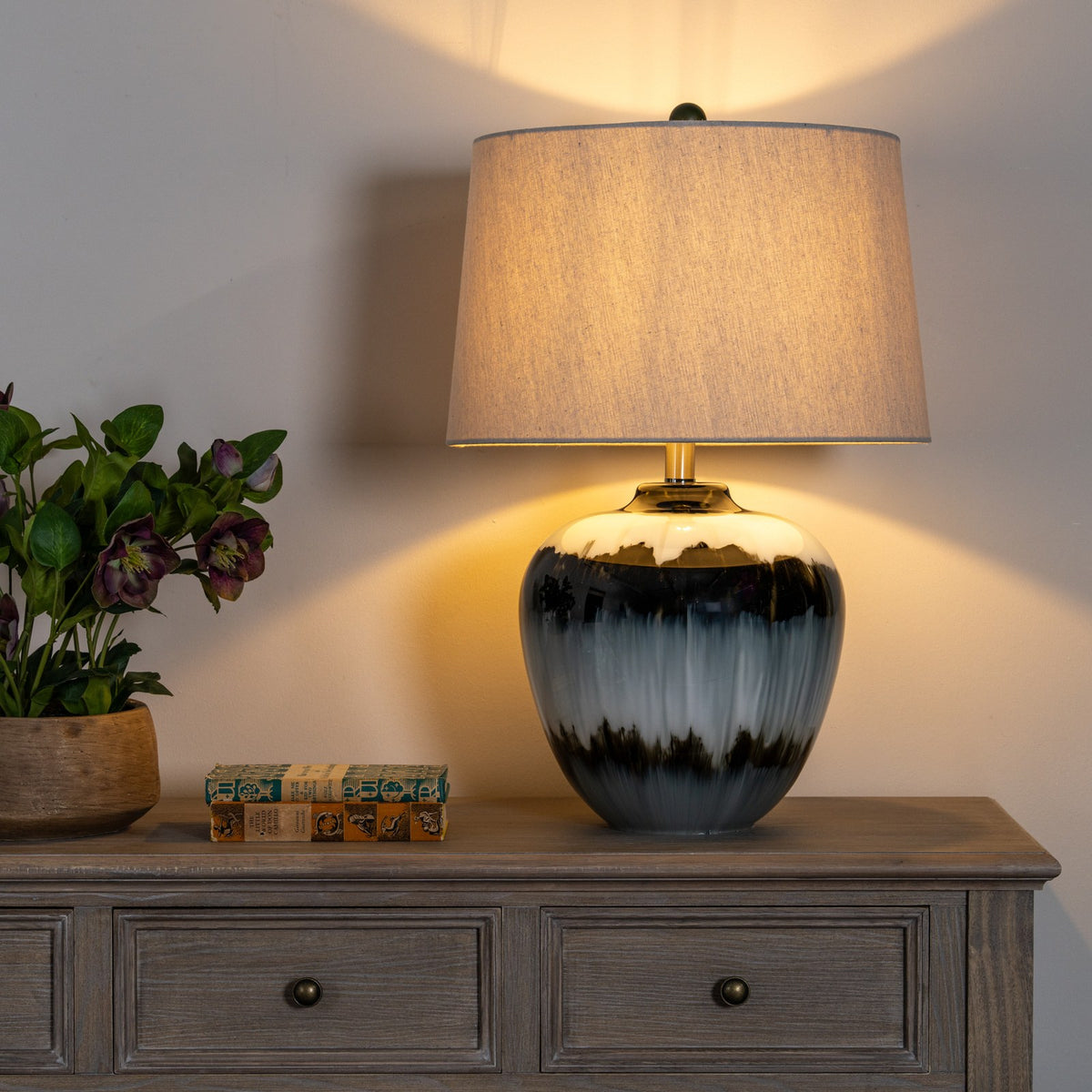 Midnight Shadows Table Lamp With Linen Shade — table lamp