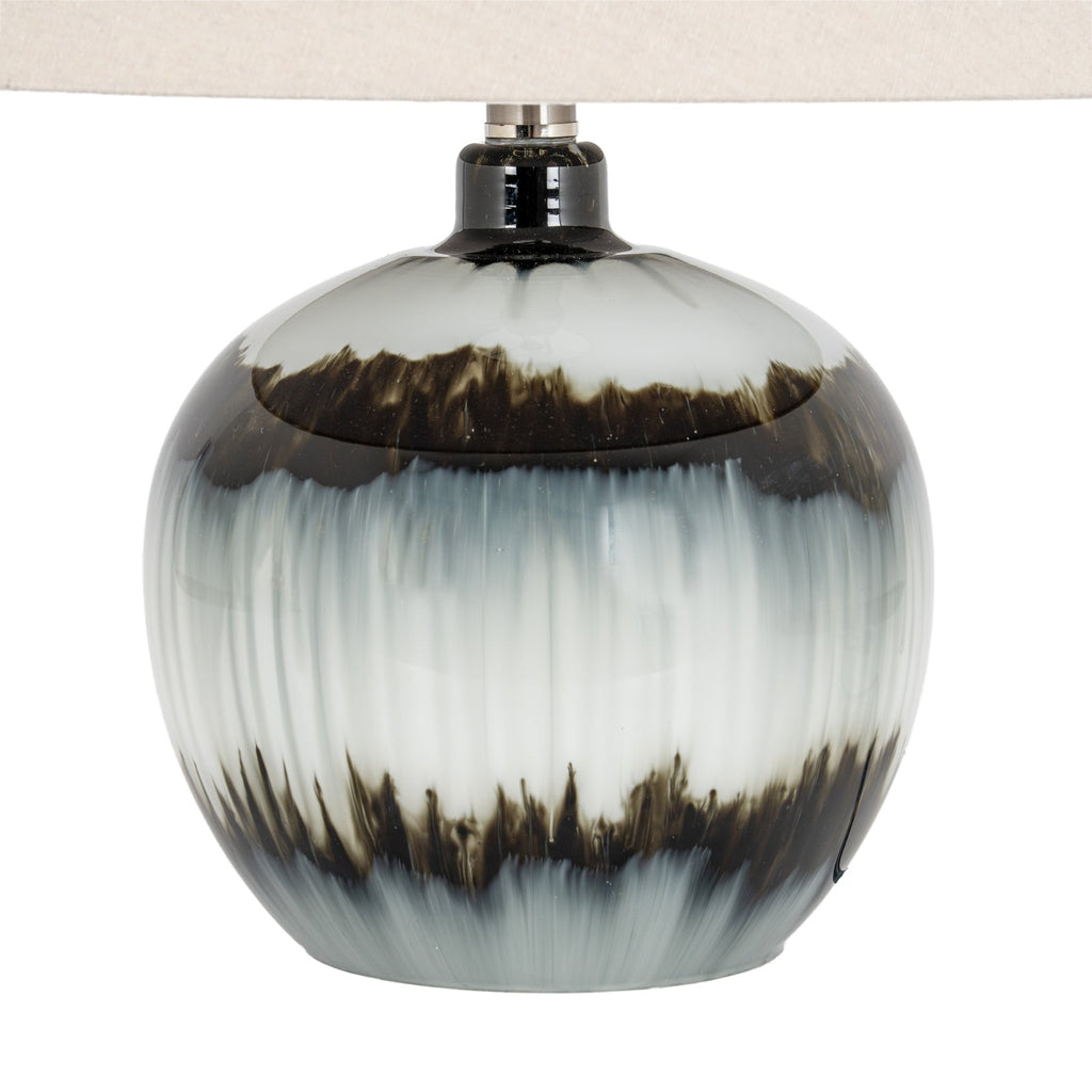 Black Glass Table Lamp 54cm — Living Room Table Lamp, Linen Shade, Midnight Shadows