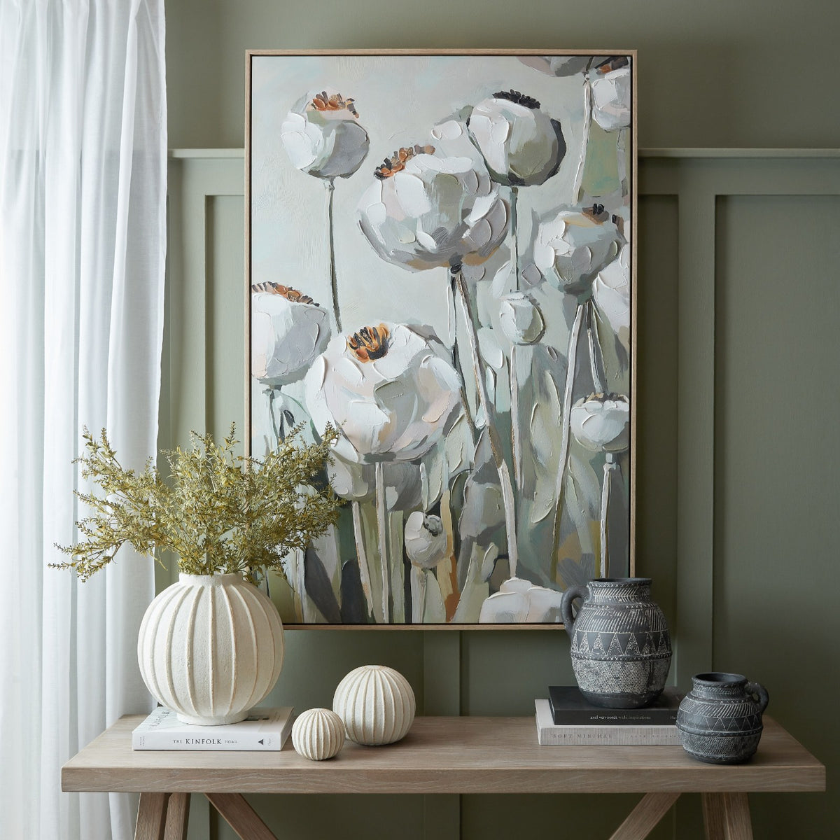 Poppy Heads Hand Painted Canvas in Frame — wall art