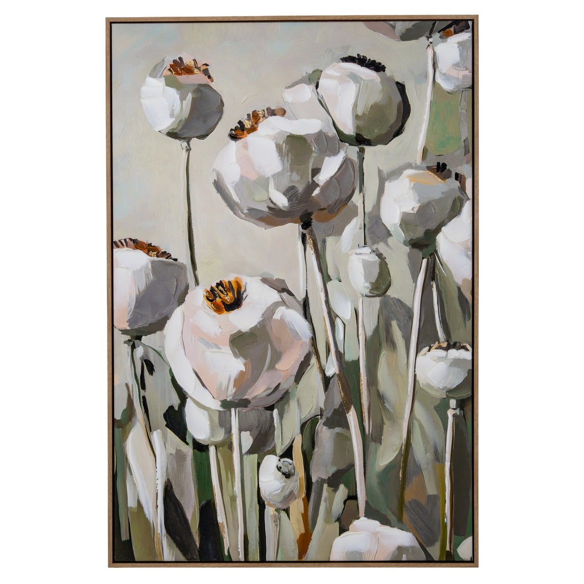 Poppy Heads Hand Painted Canvas in Frame — wall art