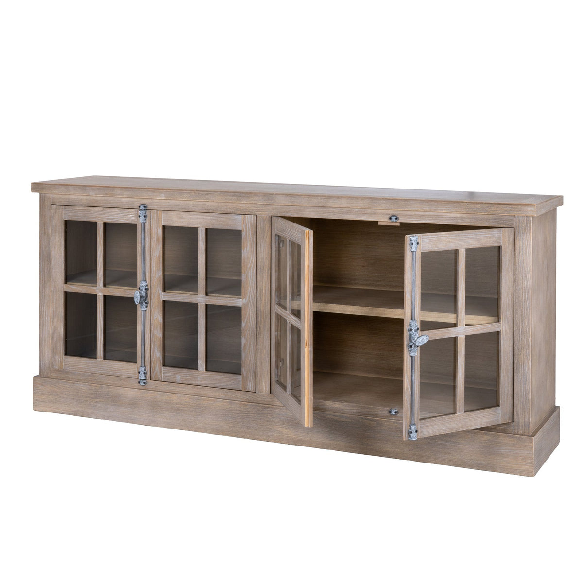 Large Glazed Sideboard 180cm - 4 Glass Door Display Cabinet, Whitewashed | Haldon