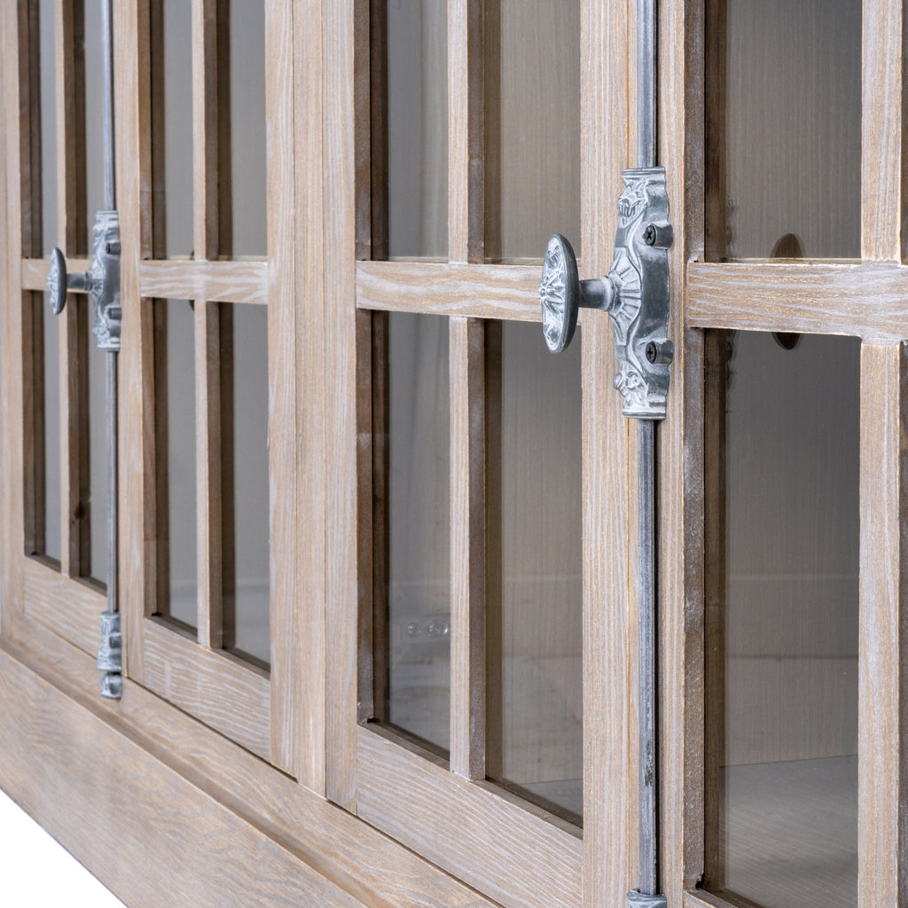 Large Glazed Sideboard 180cm - 4 Glass Door Display Cabinet, Whitewashed | Haldon