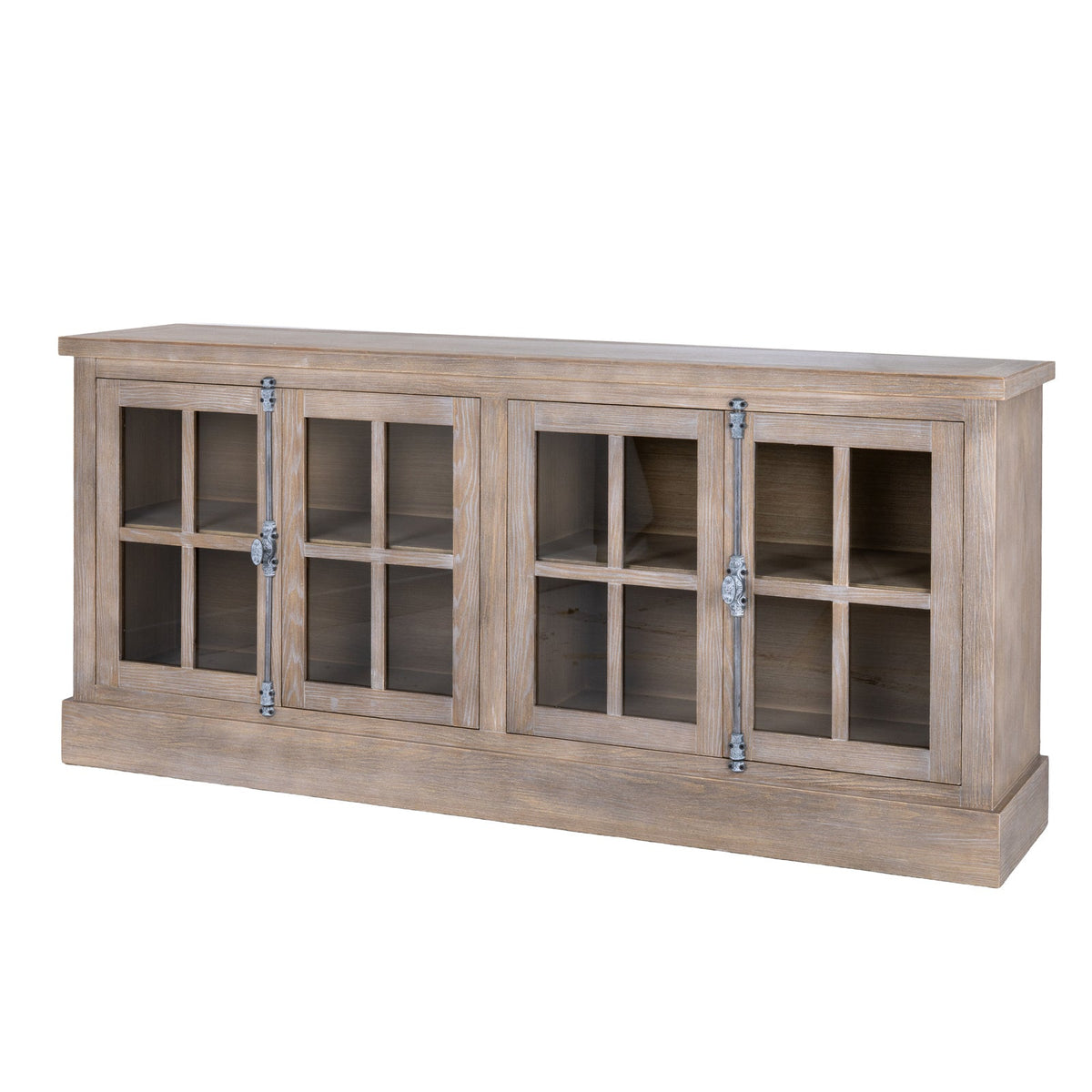 Large Glazed Sideboard 180cm - 4 Glass Door Display Cabinet, Whitewashed | Haldon