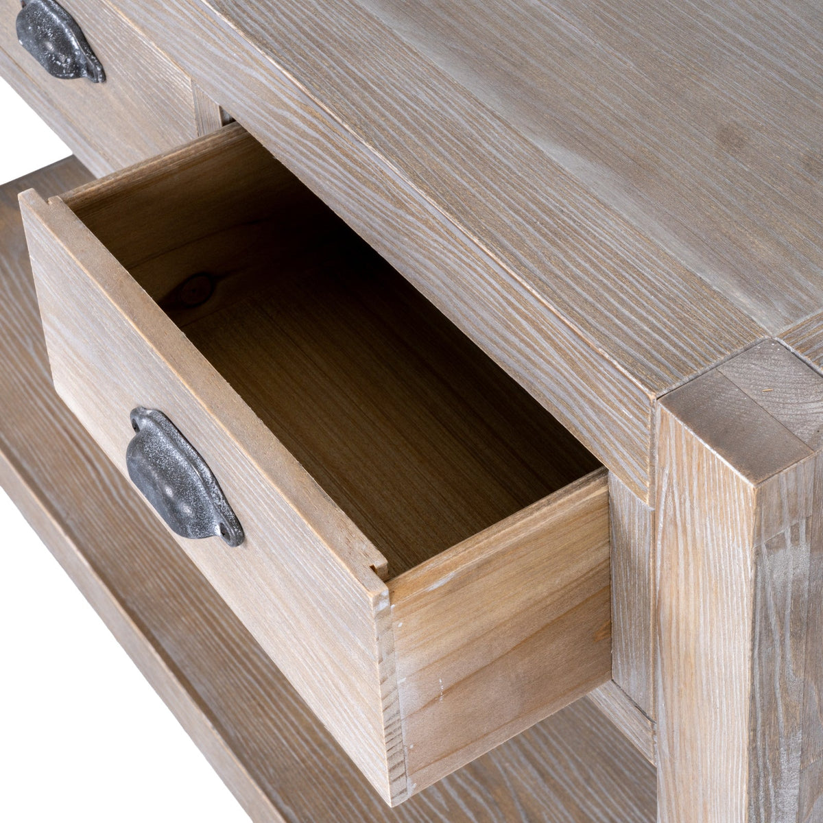 Whitewashed Console Table 120cm — 3 Drawer Hallway Table, Tall, Wood