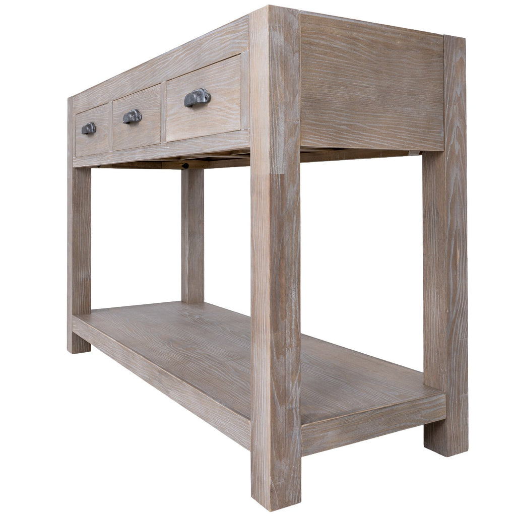 Whitewashed Console Table 120cm — 3 Drawer Hallway Table, Tall, Wood