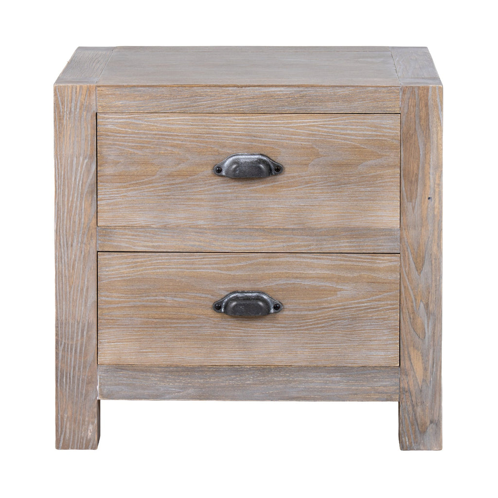 Whitewashed Bedside Table 55cm — 2 Drawer Bedside Nightstand, Wood, 53cm Tall