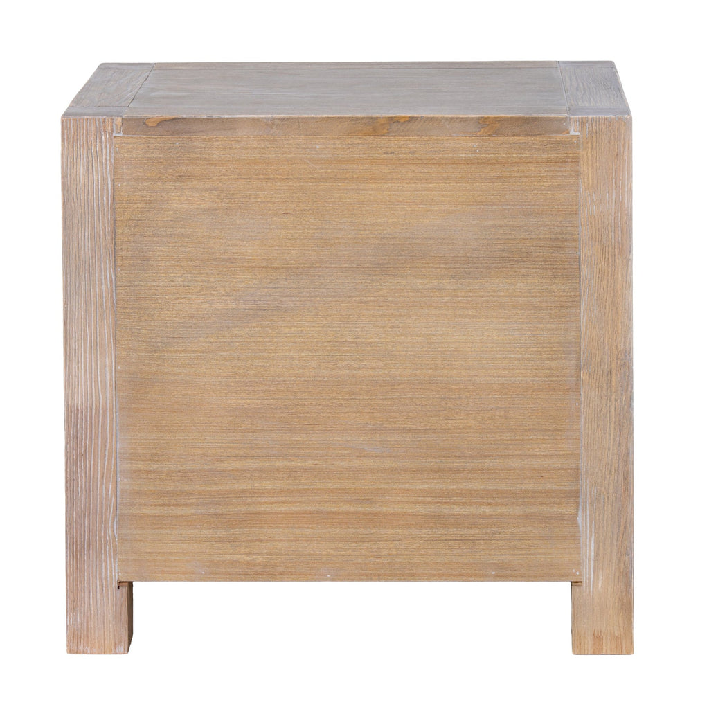 Whitewashed Bedside Table 55cm — 2 Drawer Bedside Nightstand, Wood, 53cm Tall