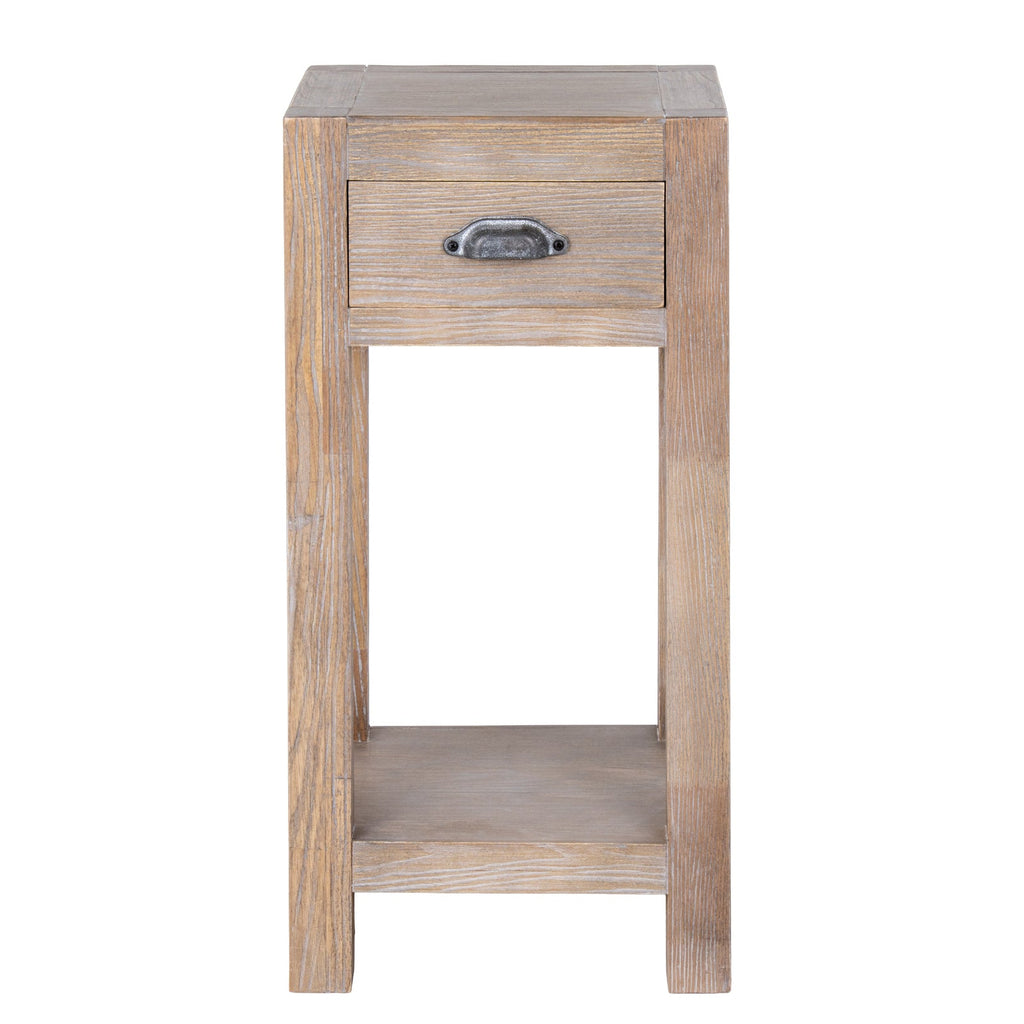 Whitewashed Side Table 40cm — 1 Drawer Living Room Side Table, Lamp Table, Wood, 90cm Tall