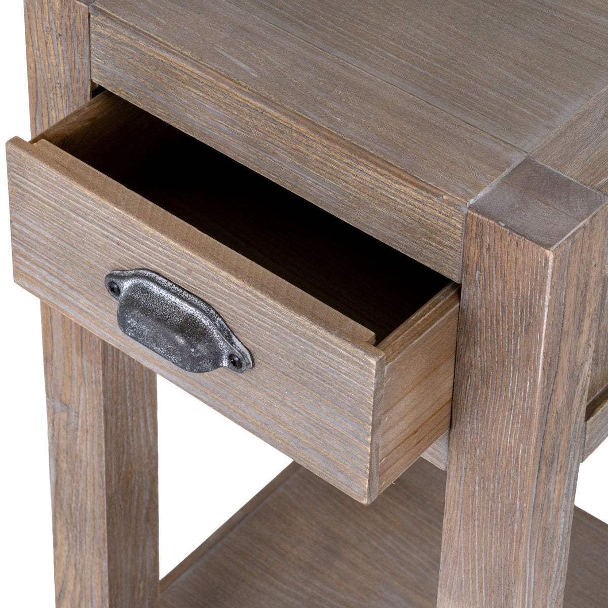 Whitewashed Side Table 40cm — 1 Drawer Living Room Side Table, Lamp Table, Wood, 90cm Tall