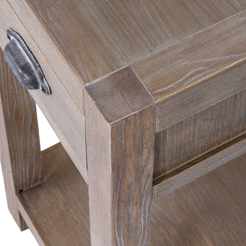 Whitewashed Side Table 40cm — 1 Drawer Living Room Side Table, Lamp Table, Wood, 90cm Tall