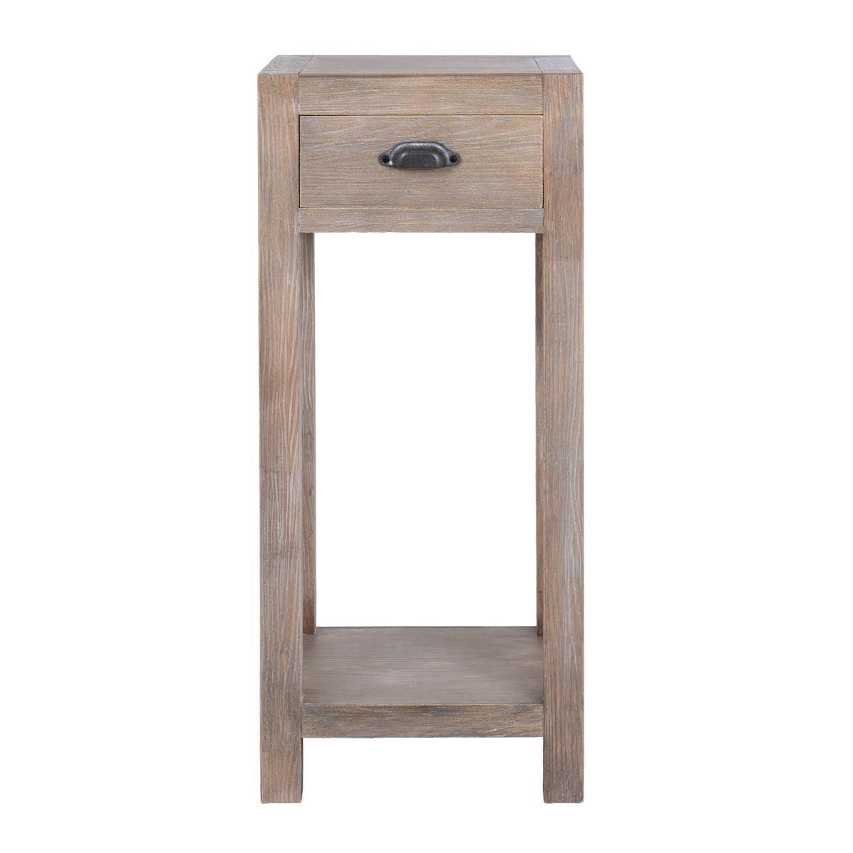 Whitewashed Side Table 35cm — 1 Drawer Living Room Side Table, Lamp Table, Wood, 70cm Tall
