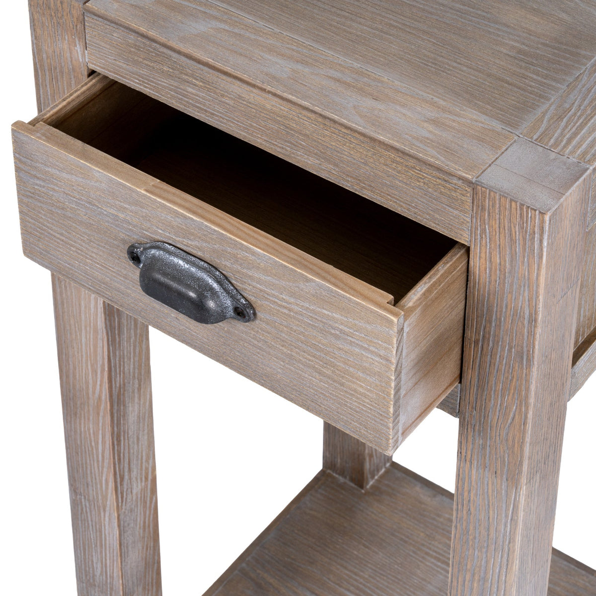 Whitewashed Side Table 35cm — 1 Drawer Living Room Side Table, Lamp Table, Wood, 70cm Tall