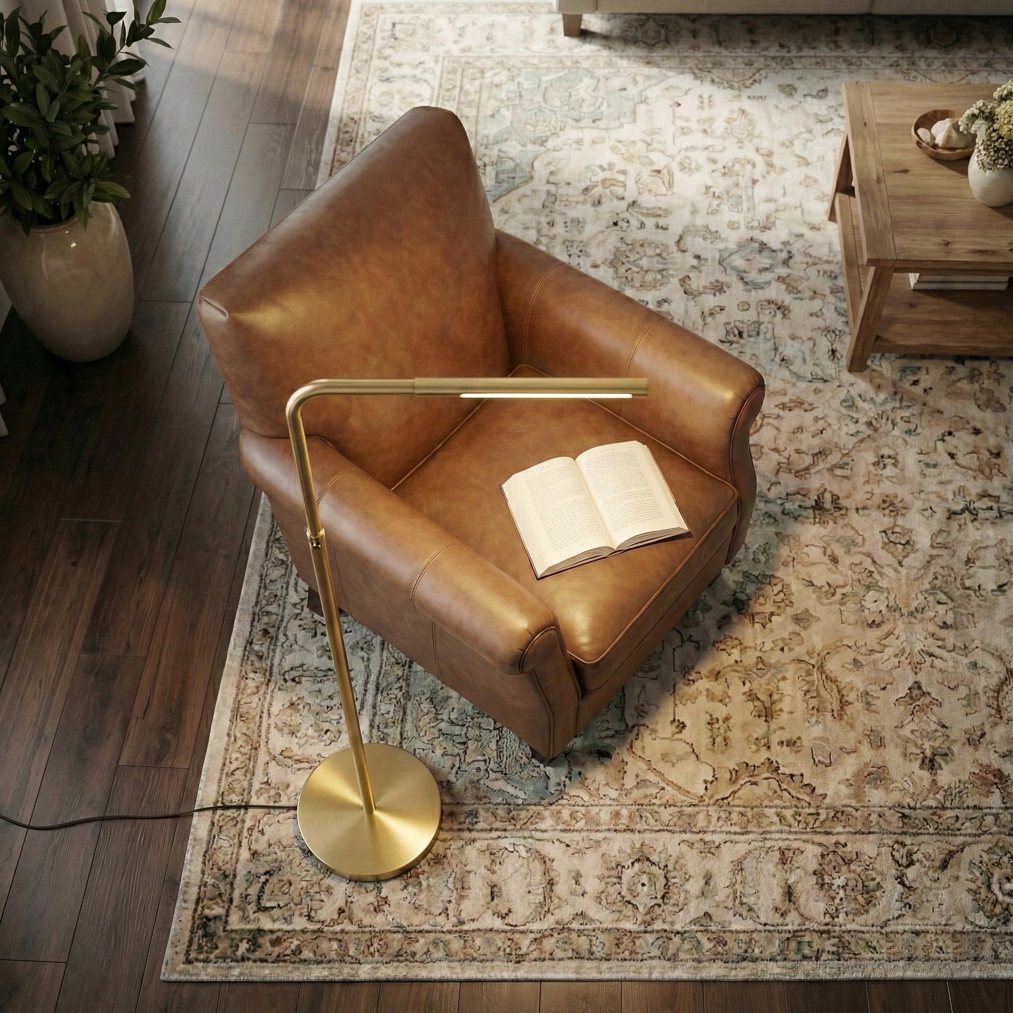 Verve Brassed Gold Floor Lamp with On/Off Switch