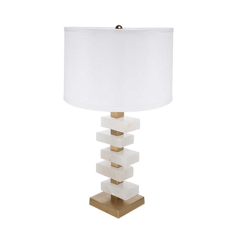 D15x26.7" White and Gold Alabaster Slab Table Lamp (Lamp