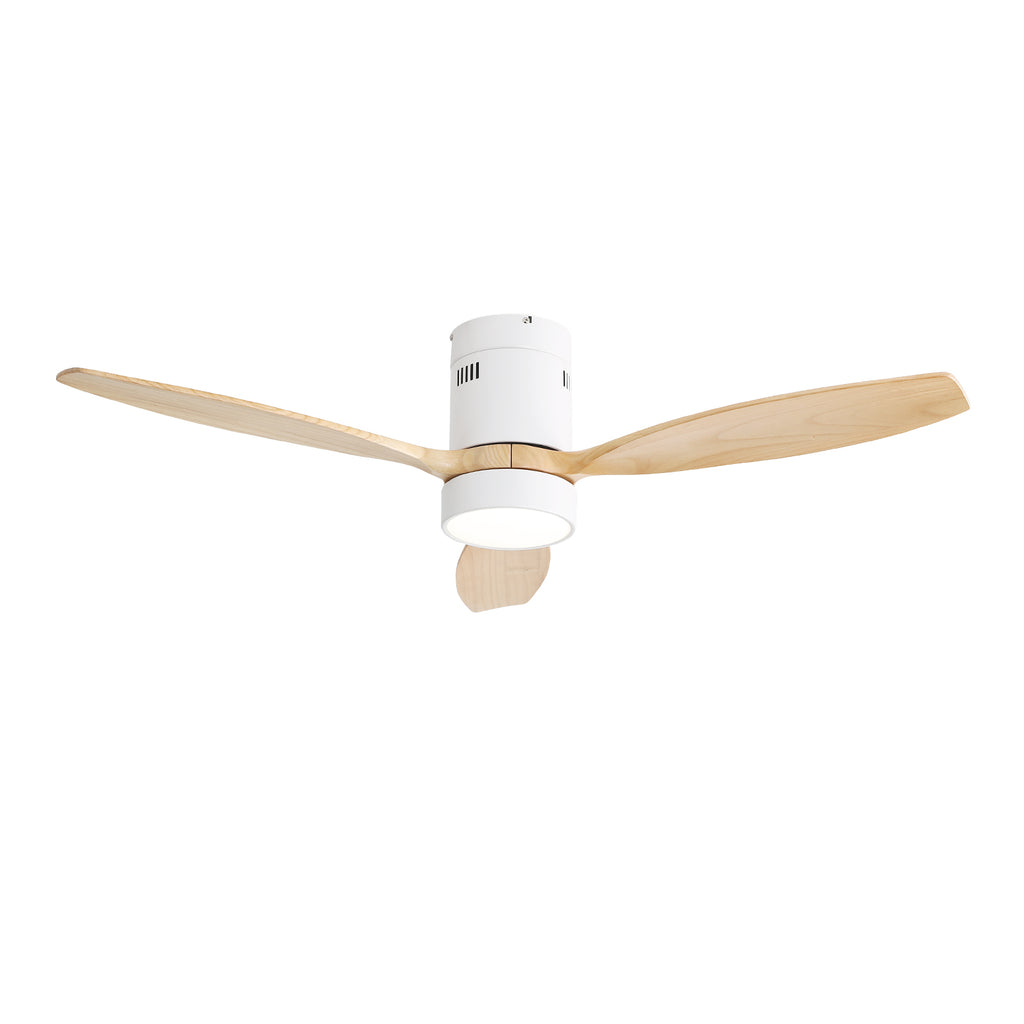 52 Inch Flush Mount Ceiling Fan DC 3 Solid Wood Fan Blade