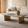 Faux Travertine Coffee Table, Split Top & Slab Legs, Beige