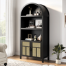 Arched Rattan Storage Cabinet with Adjustable Shelves, 70", Black