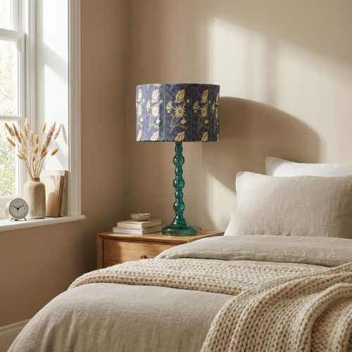 Emerald Glass Bobbin-Style Table Lamp