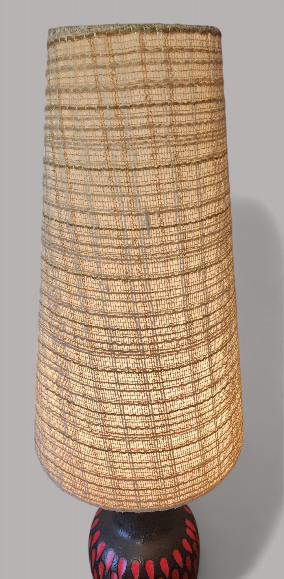 Large Mid-Century Modern Ceramic and Teak Wood Floor Lamp, H 63"