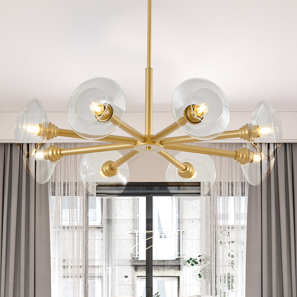 36" Modern Gold 8-Light Sputnik Chandelier with Clear