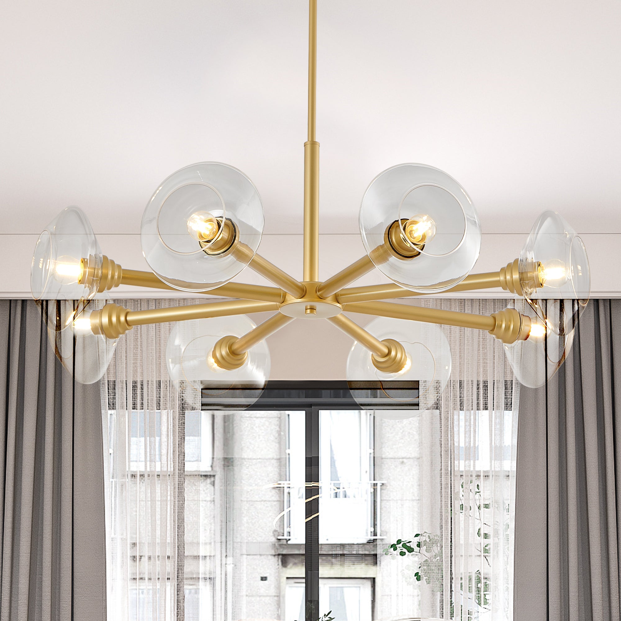 36" Modern Gold 8-Light Sputnik Chandelier with Clear