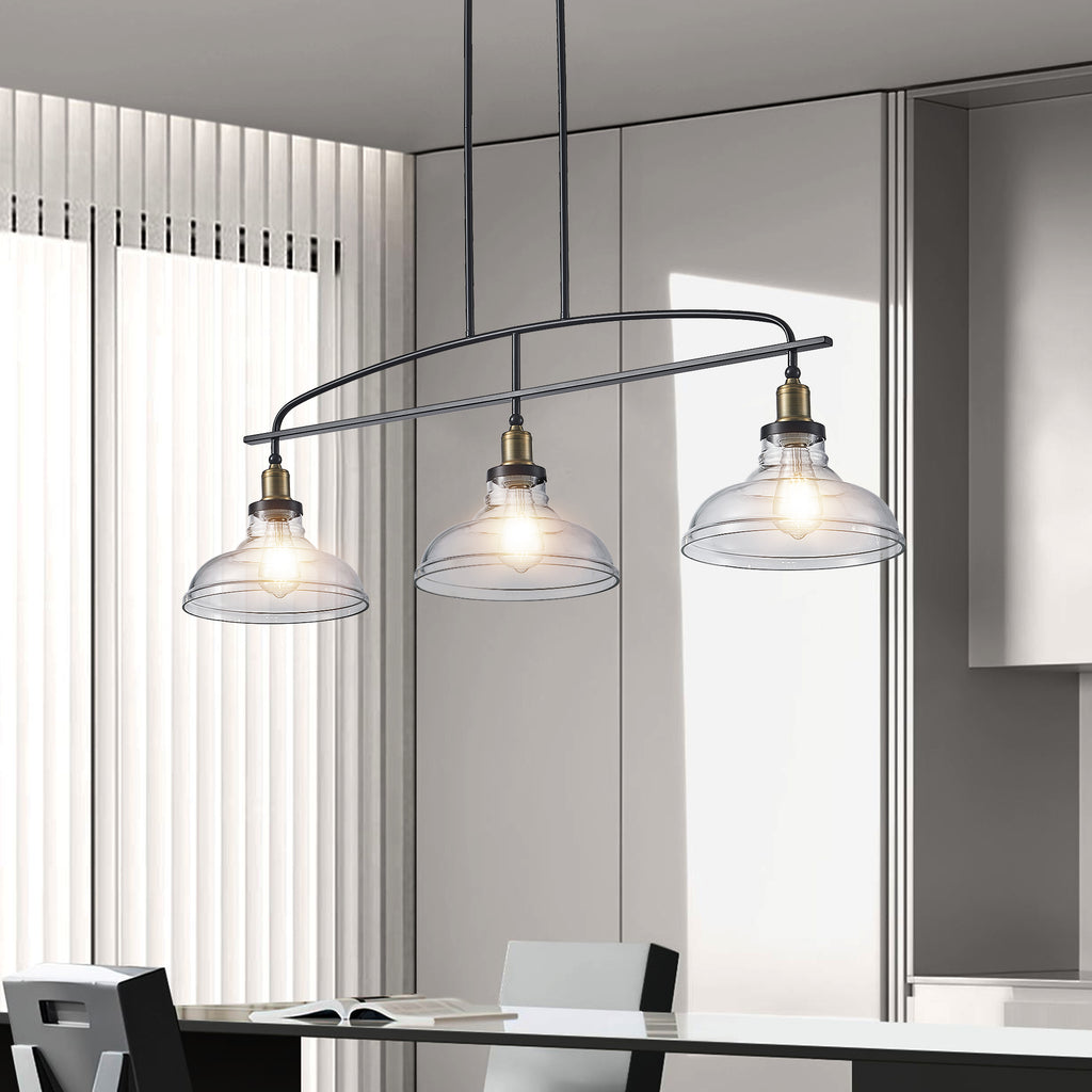 45" Industrial 3-Light Pendant Chandelier with Clear Glass