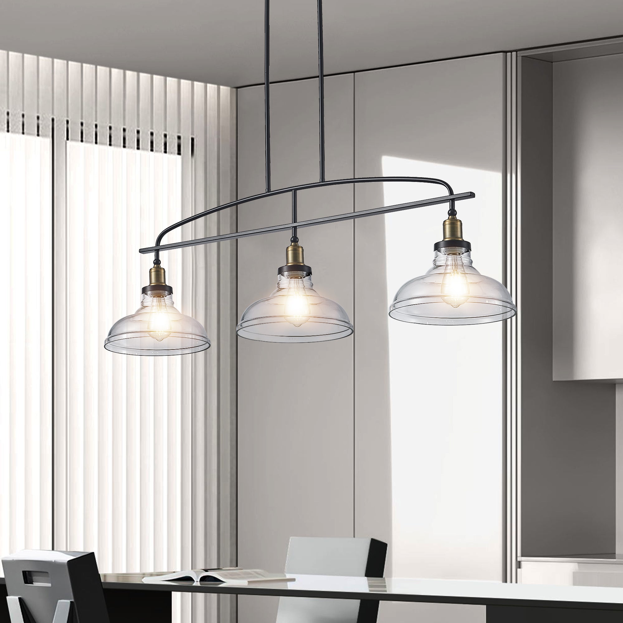 45" Industrial 3-Light Pendant Chandelier with Clear Glass