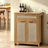 Boho Rattan Sideboard Cabinet, Drawer & Adjustable Shelf, Wood