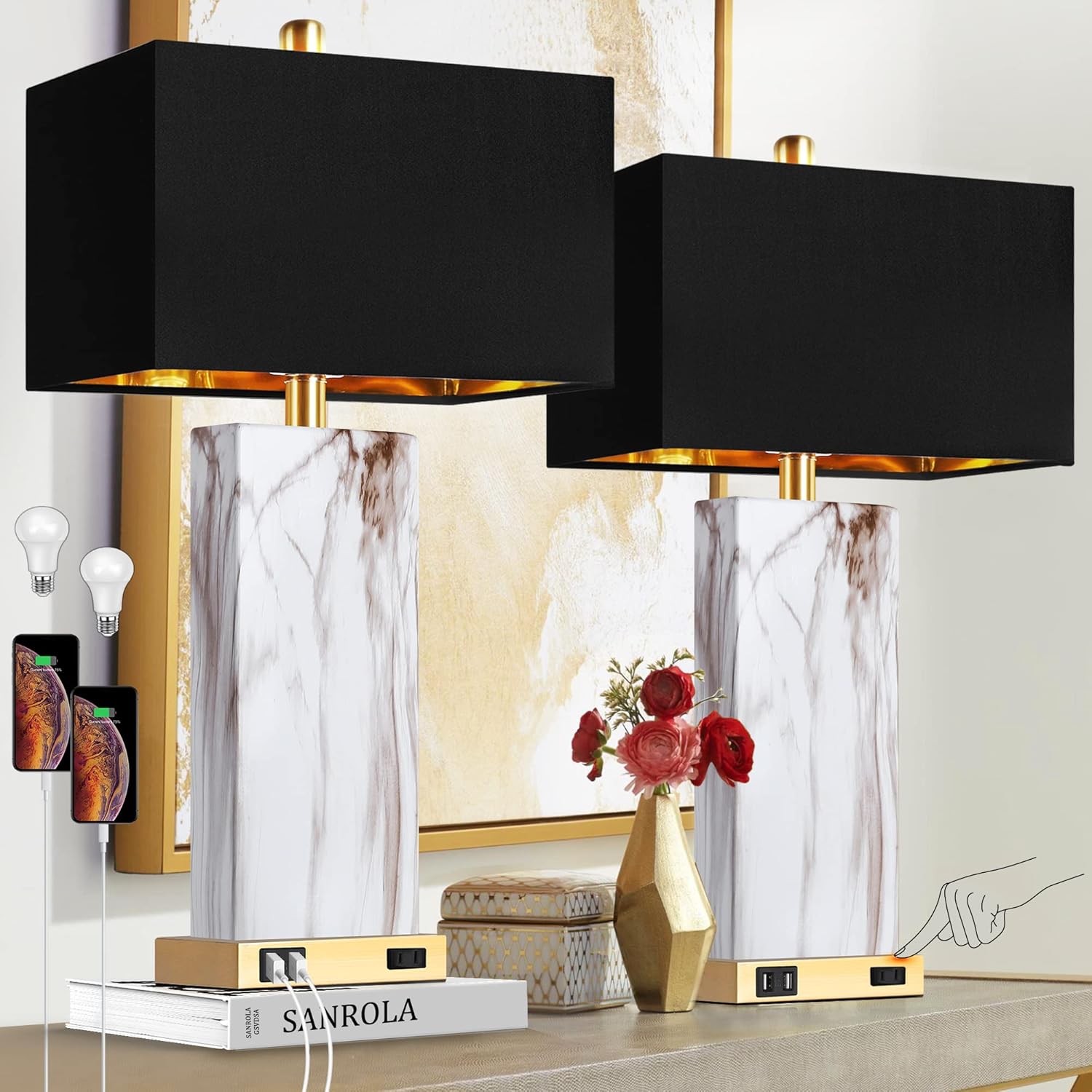 Touch Control Table Lamps Set of 2