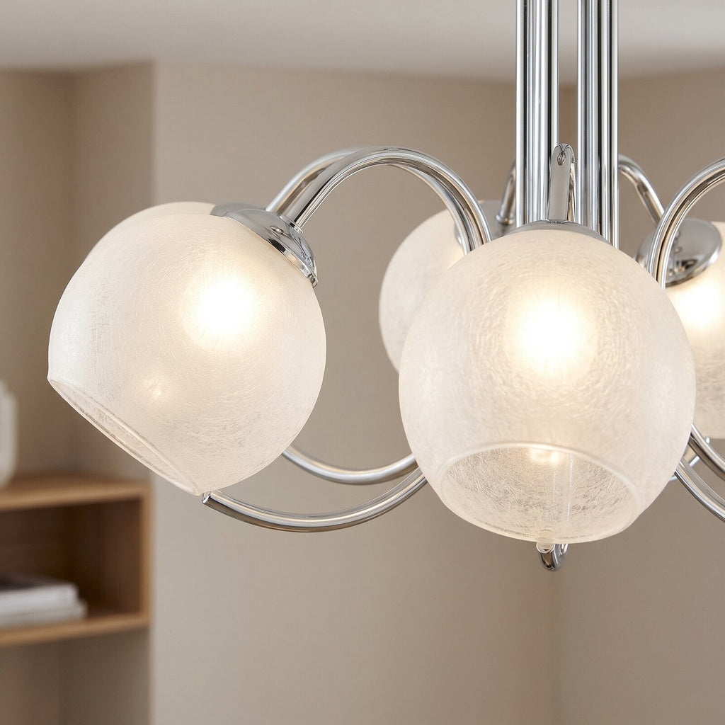 Szklana Lampa Sufitowa 5-Globów LED — zbliżenie na detale