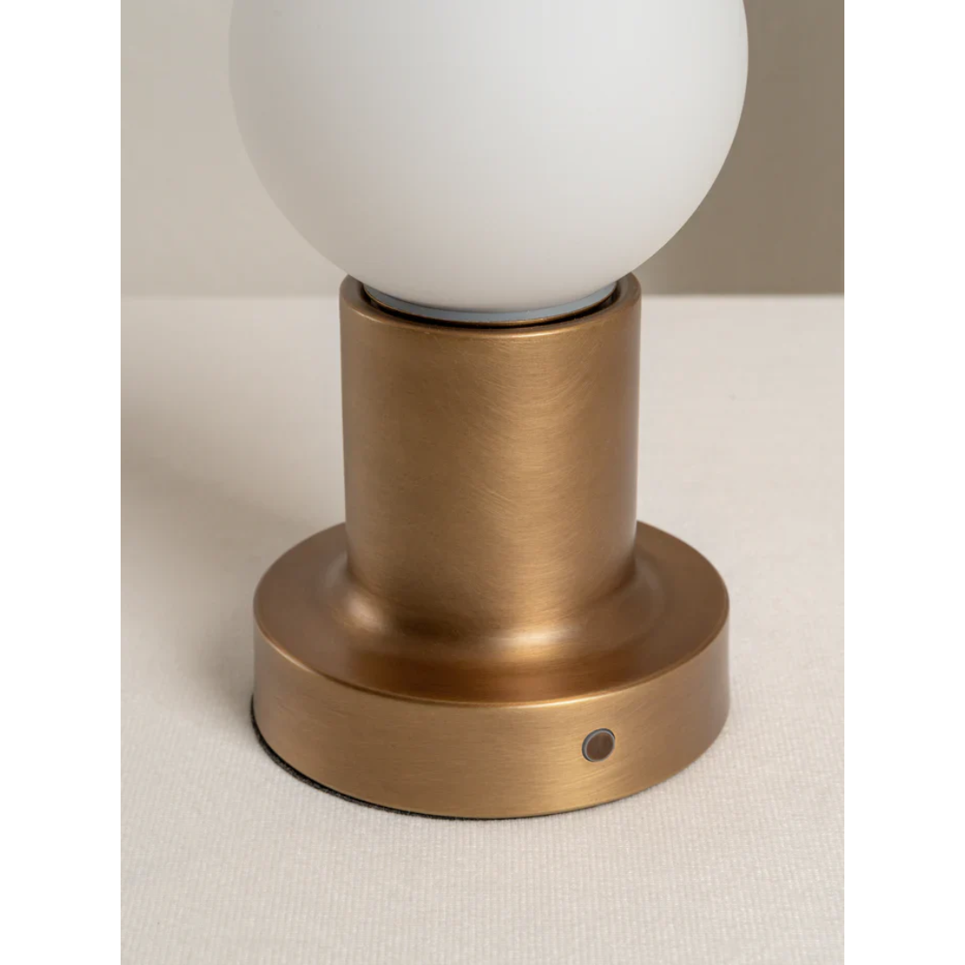 Porta - Aged Brass and Opal Table Lamp, Rechargeable