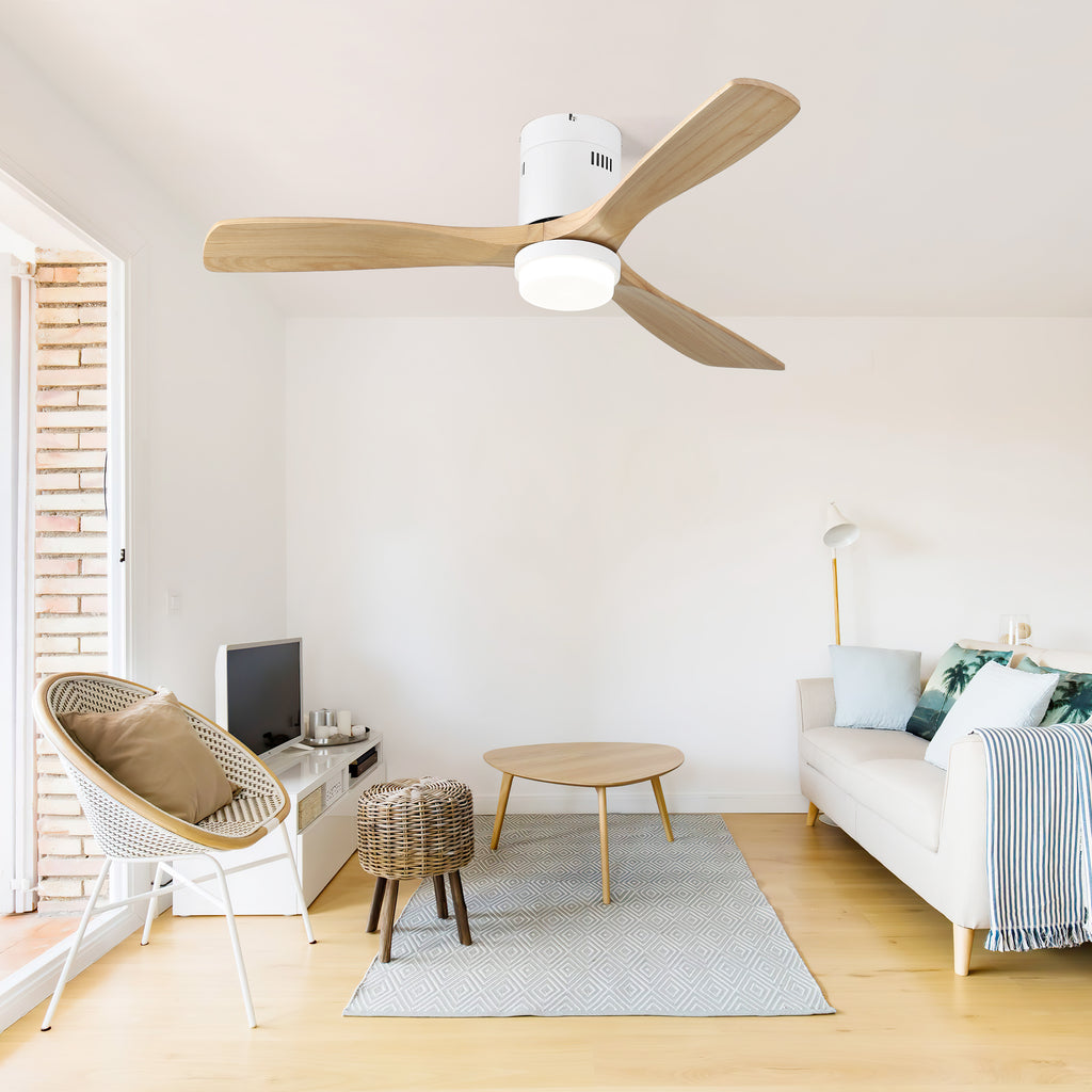 52 Inch Wooden Ceiling Fan With 18W Led Light 3 Solid Wood