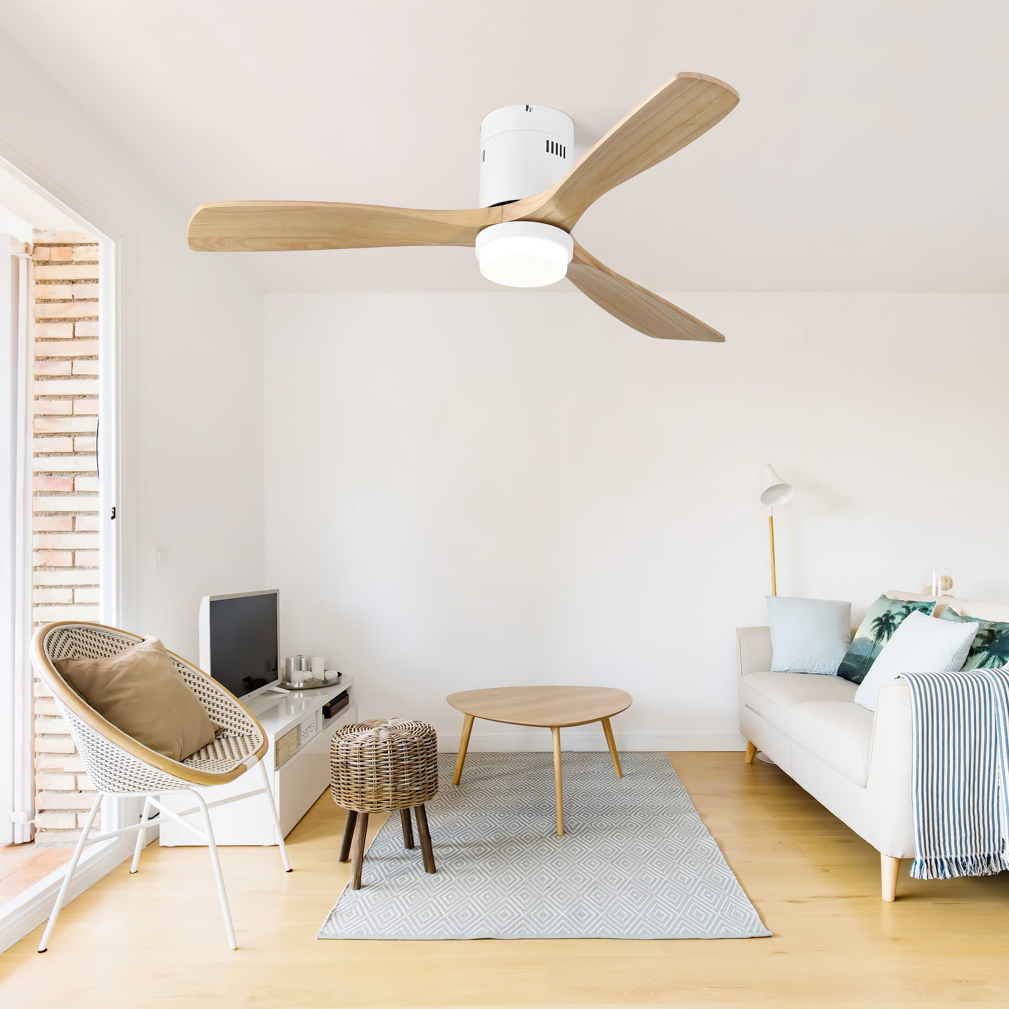 52 Inch Wooden Ceiling Fan With 18W Led Light 3 Solid Wood
