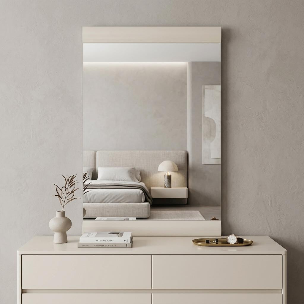 Sennet 47" Beige Wood Framed Dresser Mirror