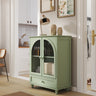 Farmhouse Sideboard with Arched Glass Doors & Tiered Top, Green