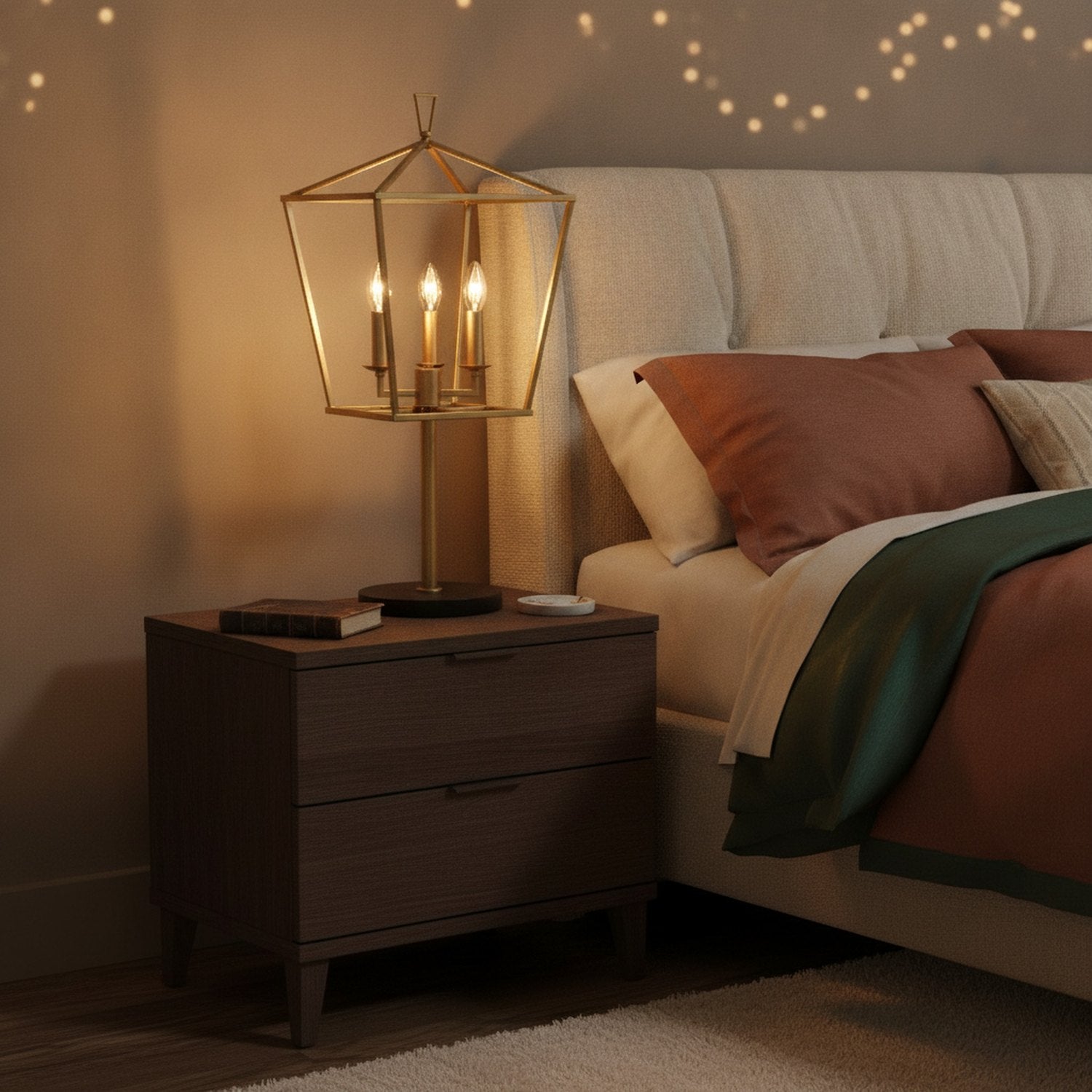 30" Black Iron Three Light Bedside Table Lamp - L2
