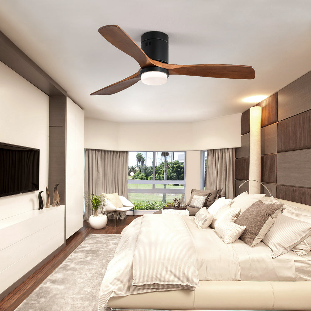52 Inch Ceiling Fan With Lights 3 Solid Wood Fan Blade