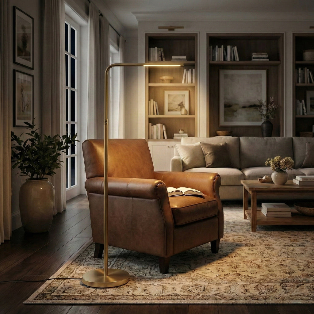 Verve Brassed Gold Floor Lamp with On/Off Switch
