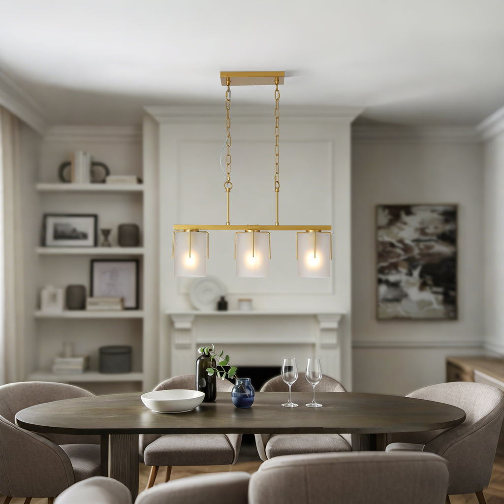 Modern Gold 3-Light Linear Chandelier