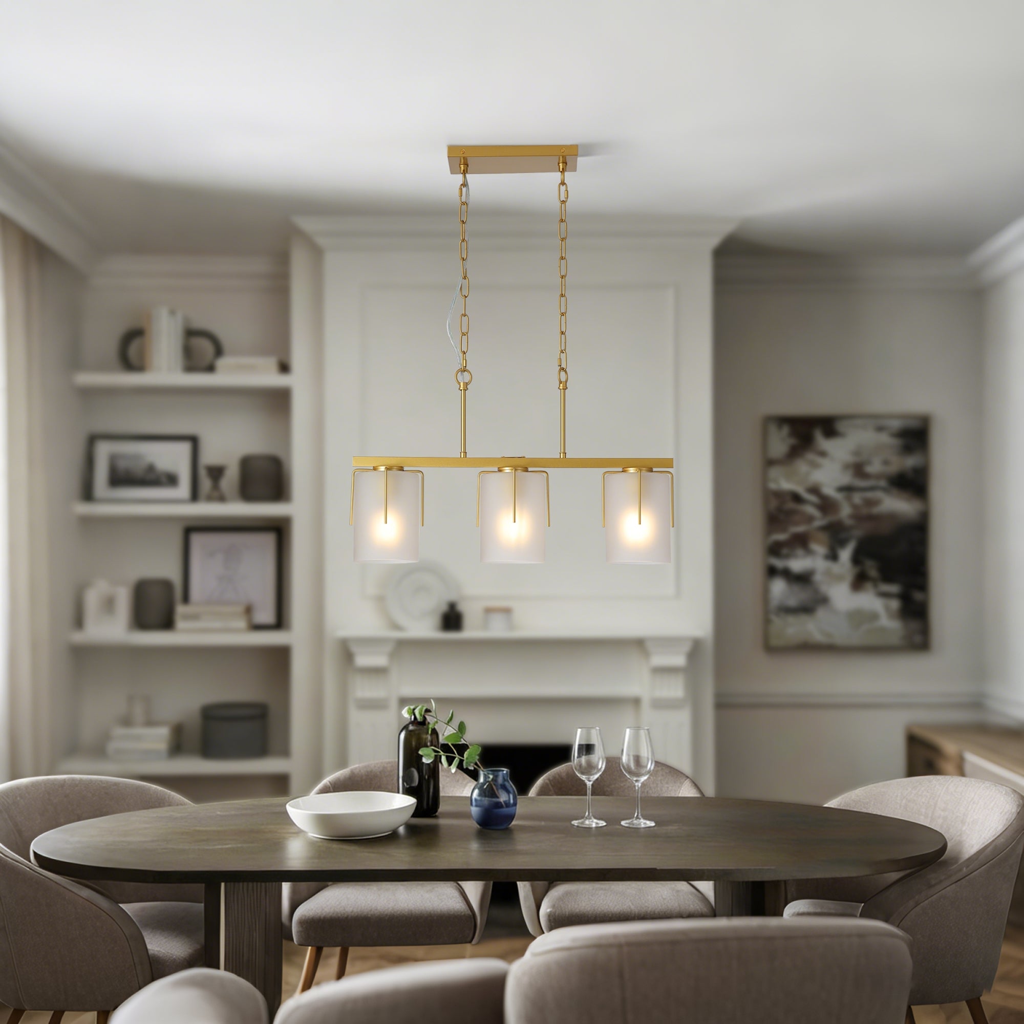 Modern Gold 3-Light Linear Chandelier