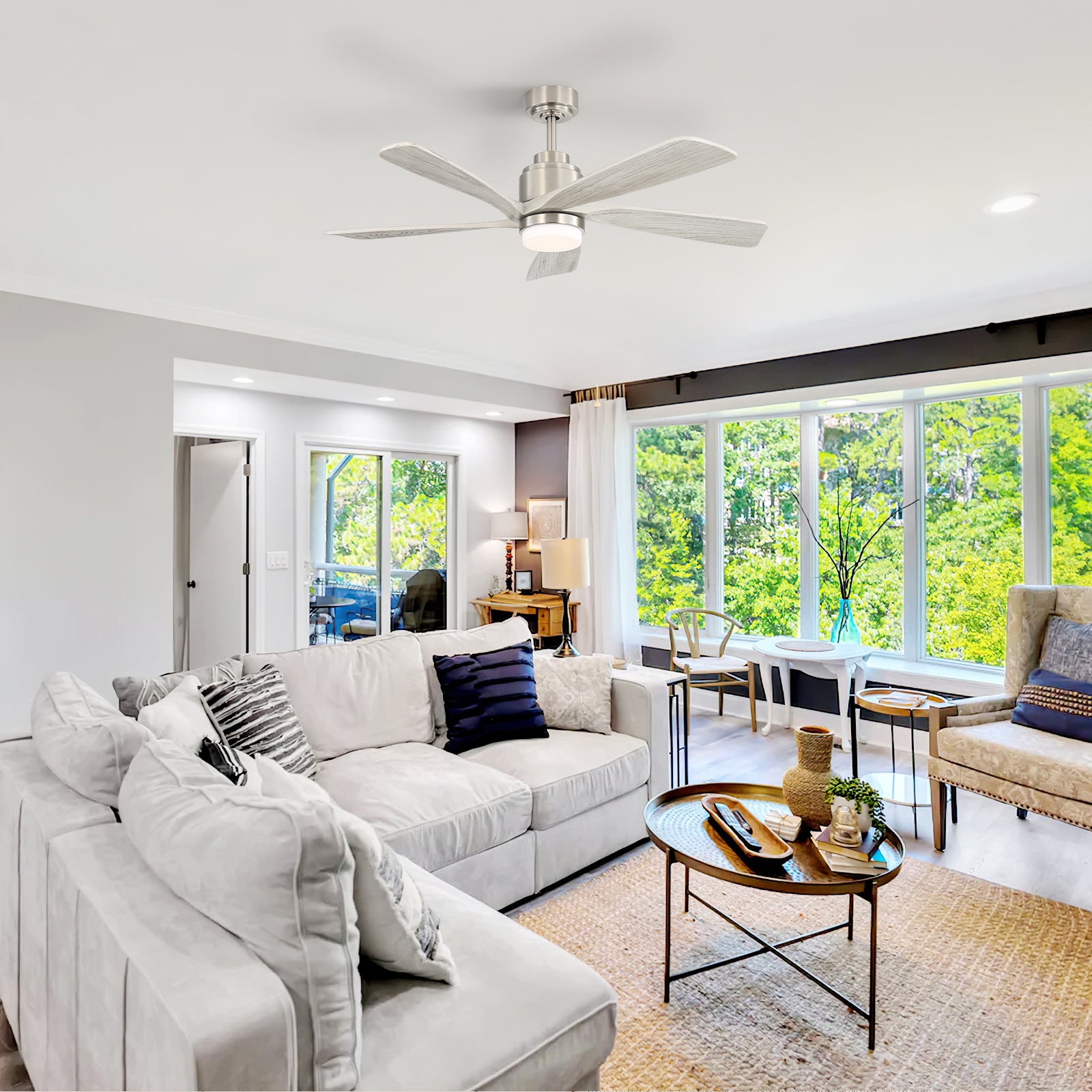 52 Inch Modern Ceiling Fan With Dimmable LED Light 5 Solid