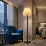 60" Black and White Metal Floor Lamp with White Bowl Shade