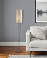 65" Brown Solid Wood Floor Lamp with Beige Linen Drum Shade
