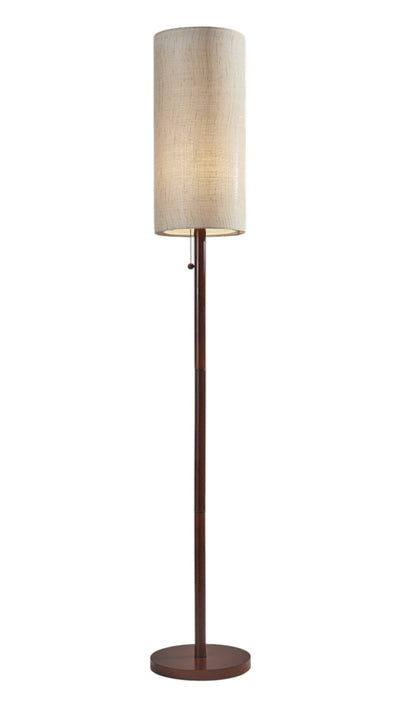 65" Brown Solid Wood Floor Lamp with Beige Linen Drum Shade