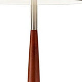 Brown and White Solid Wood Floor Lamp with White Fabric Drum Shade